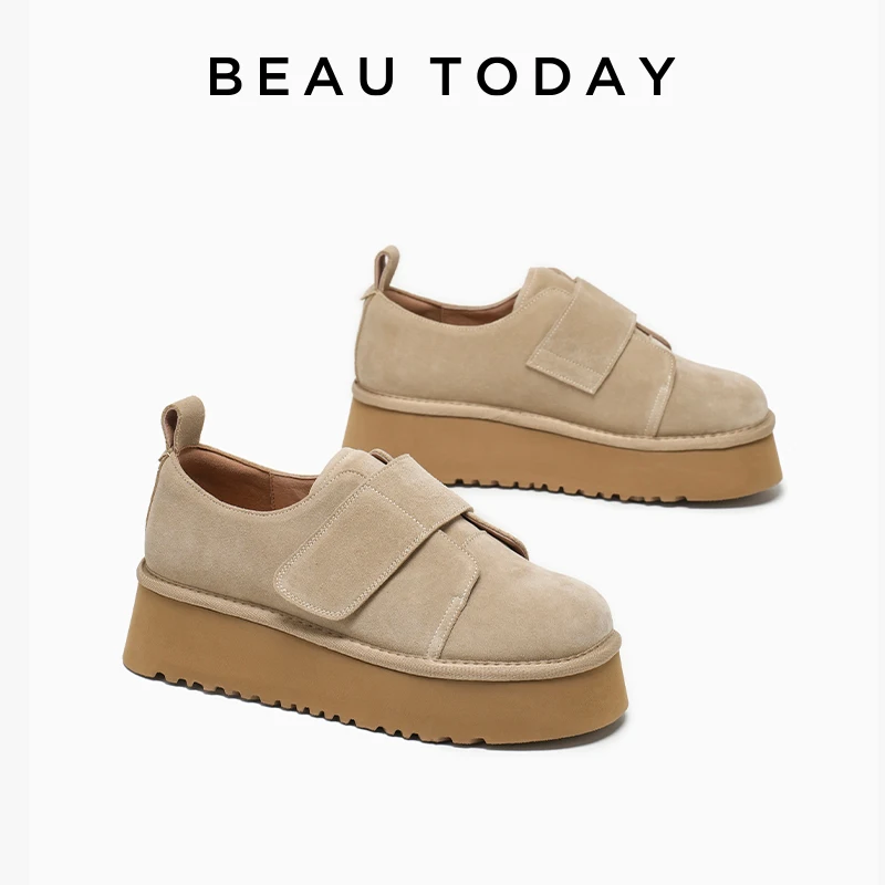 Beauoday Casual Flats Dámske semišové laafery Hook Loop Round Toe Dámske dámske husté jediné topánky ručne vyrábané 24092