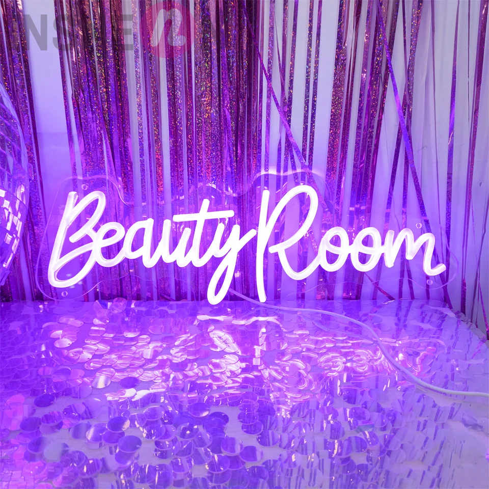 Beauty Roon Neon LED Svetelná značka pre salón, fialovú, krásu, holič, salón, nástenné umenie, obchodný obchod, logo, vnútorné neónové svetlo
