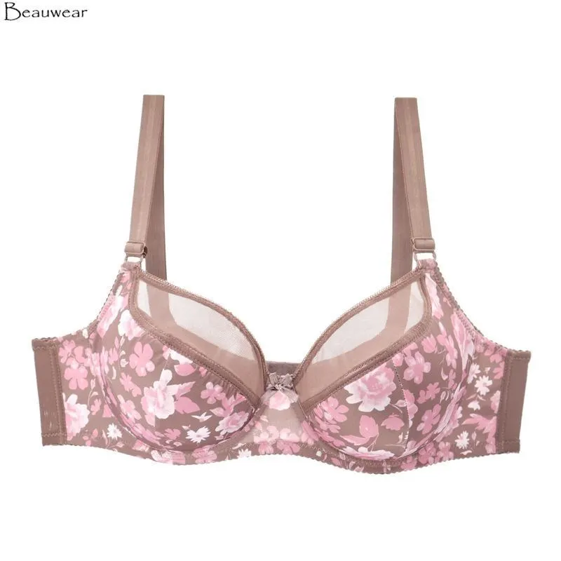 Beauwear New Transparent Unreded Lace Bras pre ženy plus veľkosť podprsenky kvetinový kvetinový ponor bralette Sexy spodná bielizeň