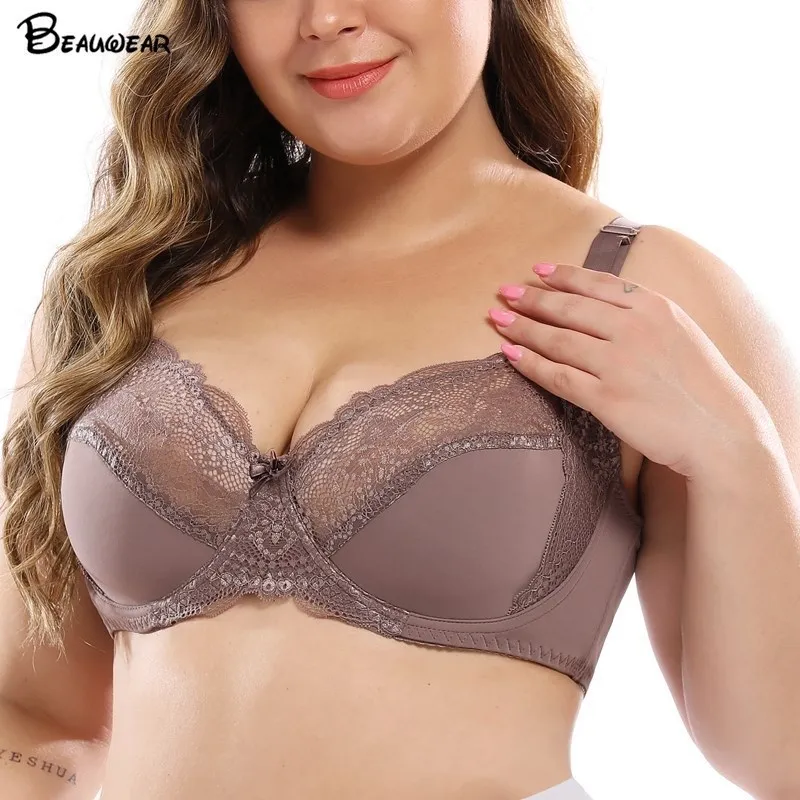 Beauwear Tenký pohár podprsenky pre ženy upravené pásové pásmo spodná drôta podprsenka Sexy spodná bielizeň čipka Bralette spodná bielizeň Top plus veľkosť 38C-48DD