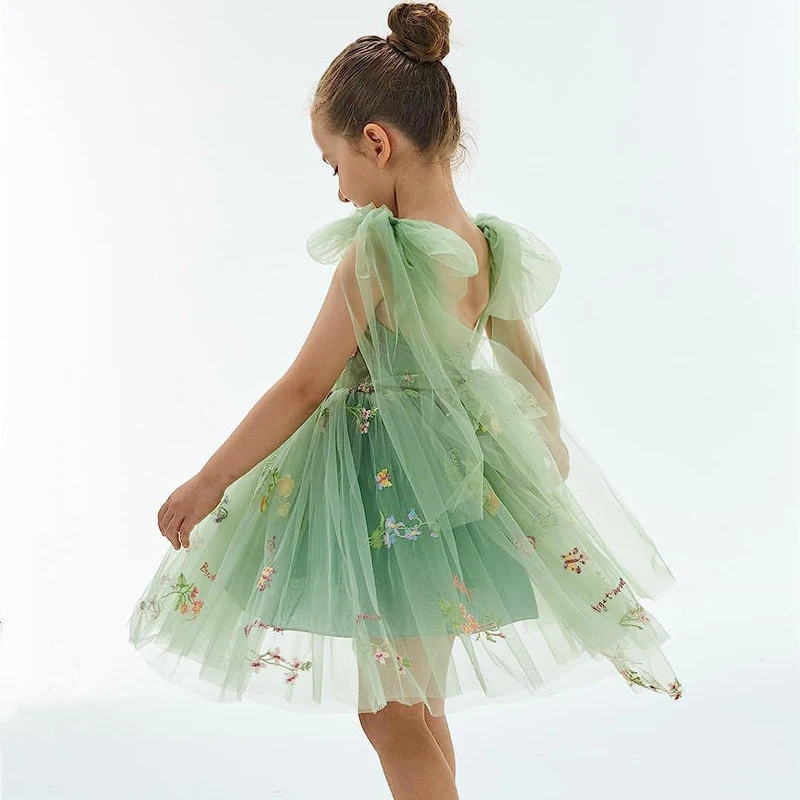 Bebe Girl Casual Tutu šaty batoľa výšivky kvetiny letné šaty pre tween girl oblečenie sieťoviny tylov narodeninové šaty šaty