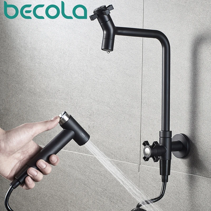 BECOLA 304 NEPLATková stena z nehrdzavejúcej ocele 4-bodový predĺžený kohútik rýchle čistenie Faucet Multifunkčný sprejový pištoľ Single Water Faucet