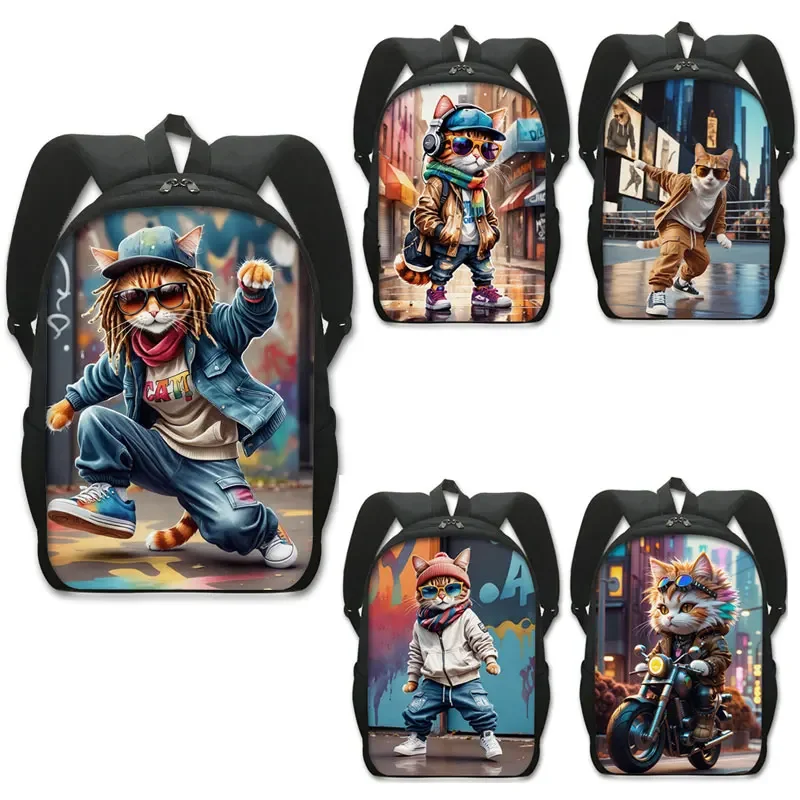 Bedla mačka batoh cool mačky jazdia na motocykli Ženy RUCKSACK Príležitostné tašky