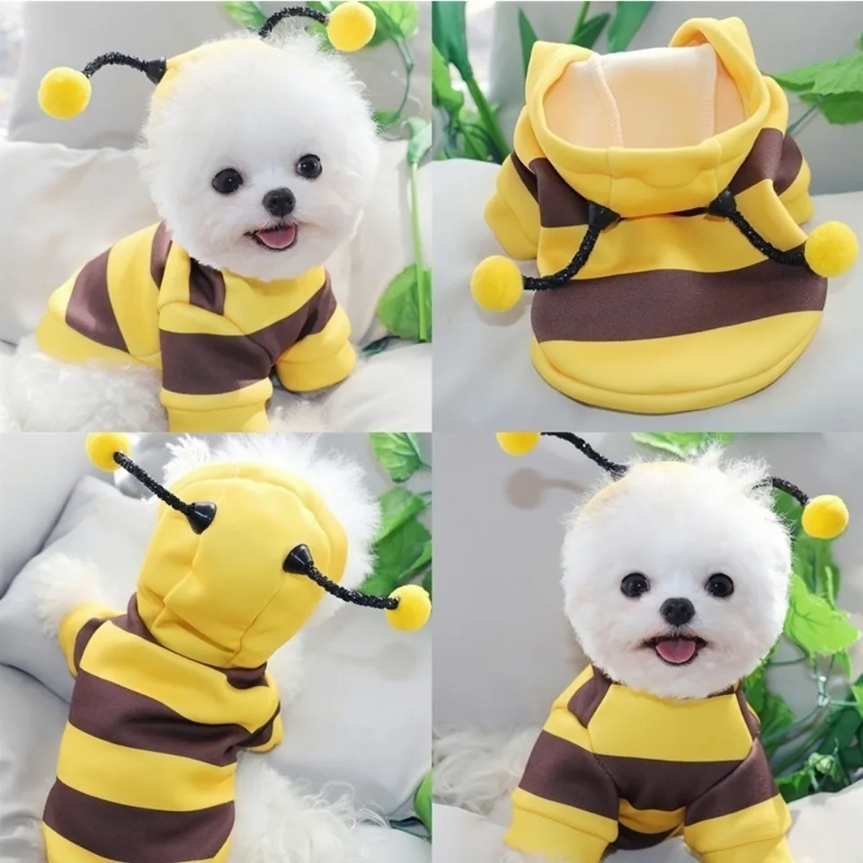 Bee Pet Puppy Coat Outfit Fleece Clothes Dog Cat Hoodie Fancy Costy Halloween Cosplay sveter psie mikiny mačky