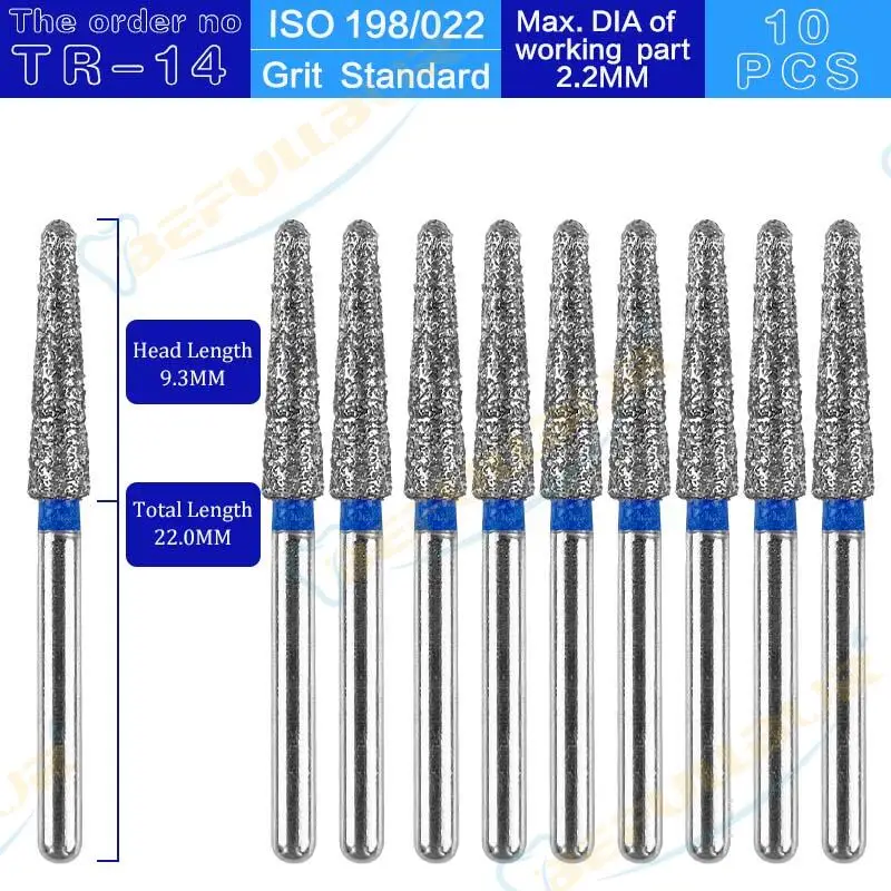 Befull TR TYPE DENTAL Diamond BURS DRILLS DRILLS DRIGAL BURS pre vysokorýchlostné násadné zubné nástroje DIA.1.6 mm 10ks/balenie