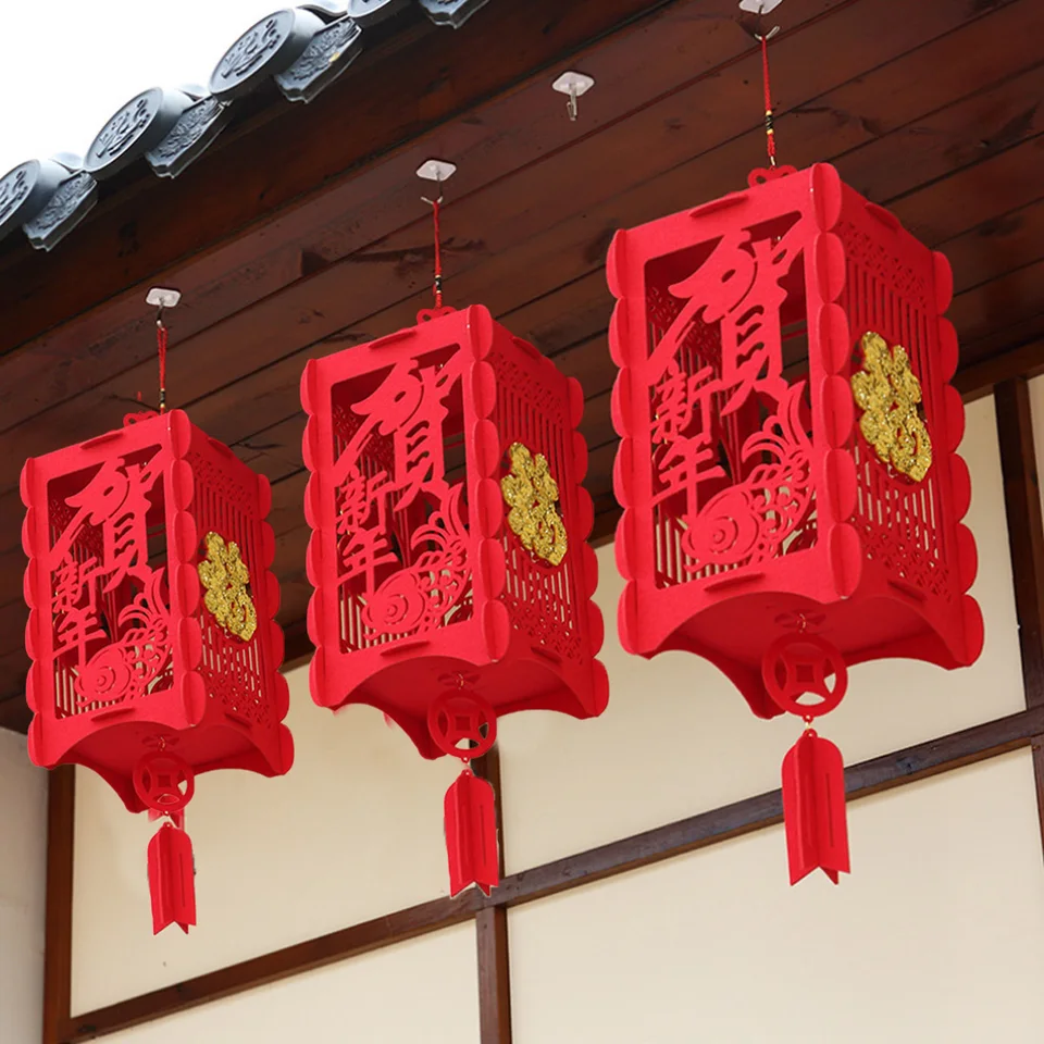 Behogar 2ks čínsky štýl Lucerny DIY Felt Red Hanging Lantern Ozdoby Lunar 2024 Nový jarný festival dekorácie 2025