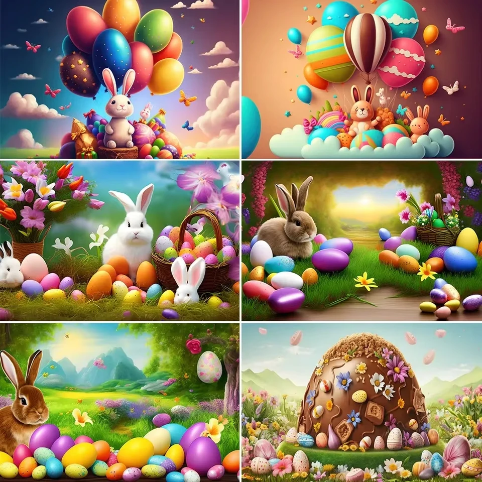 Behostšné Veľkonočné pozadie Photography Spring Bunny Bunny Eggs Flowers Garden Baby Portrét Photocall pozadie pre fotografické štúdio