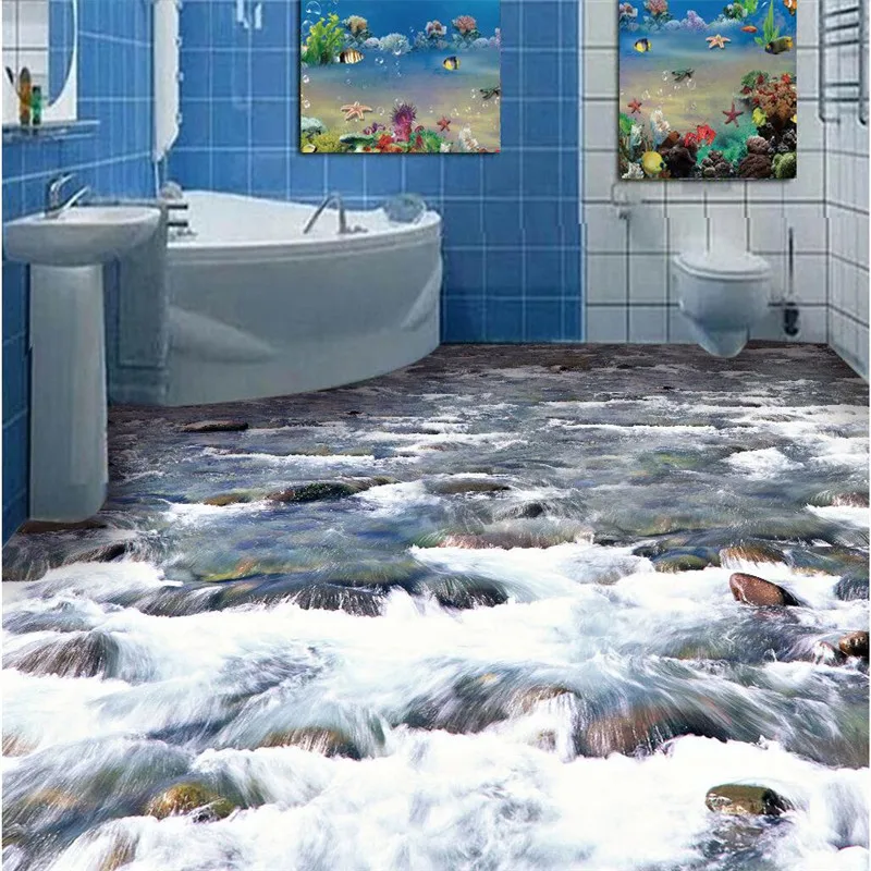 Beibehang Custom Floor Painting 3D Wall Paper Crystal River Water Wapech podlaha nástenná maľba-3d PVC tapety