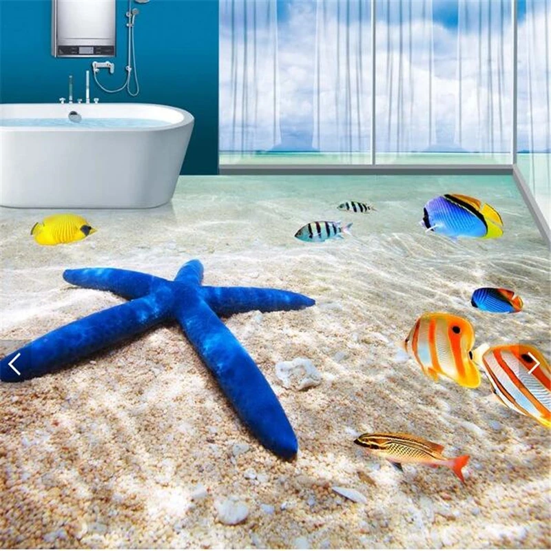 Beibehang Ocean Beach Fish Ryba Hviezdna kúpeľňa Kúpeľňa Kuchyňa Malúna nástenná maľba 3D PVC tapeta z nálepiek na nástenné nálepky z balkóna