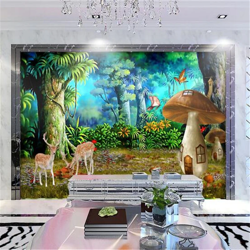 Beibehang Papel de Parede Custom Tapeta Fresco Wall Stickers estetická fantasy lesné huby jelene pozadie nástenný papier