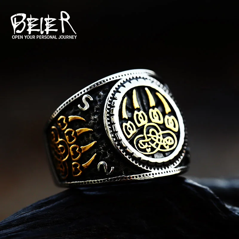 Beier módny viking rune vzor medveď keltský keltový prsteň z nehrdzavejúcej ocele Puns Punk Jewelry BR8-739