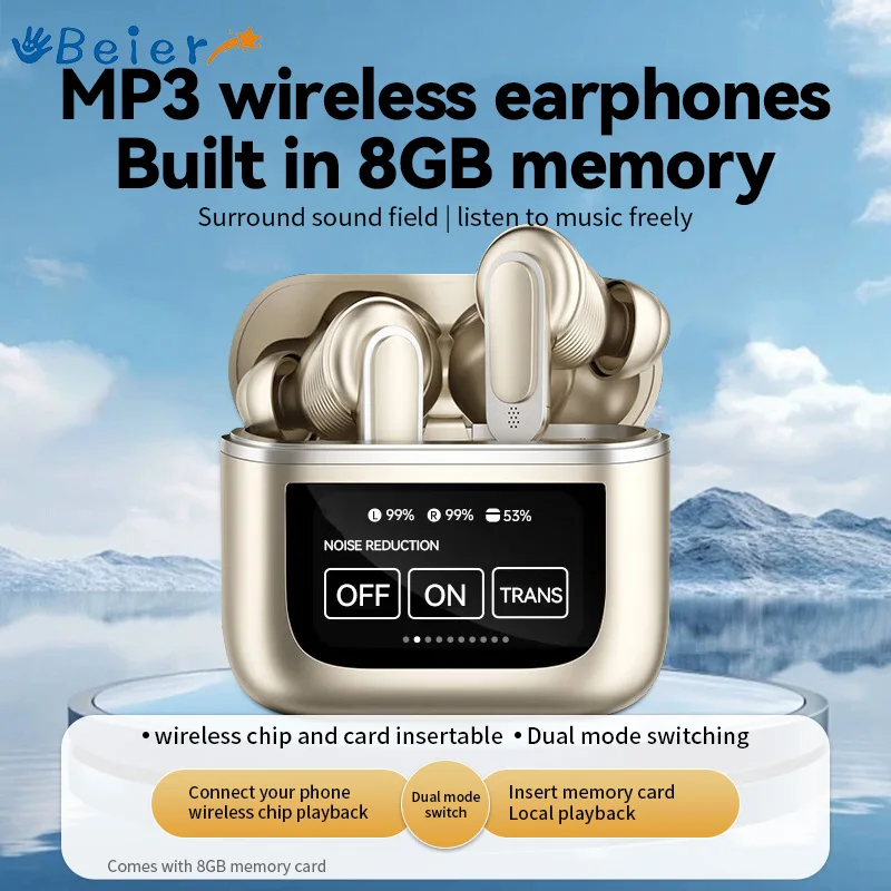 Beier V8 Pro ANC bezdrôtové slúchadlá Bluetooth5.4 Zadávania hluku v dotykovej obrazovke v uši V8 8G MP3 TWS slúchadlá slúchadlá
