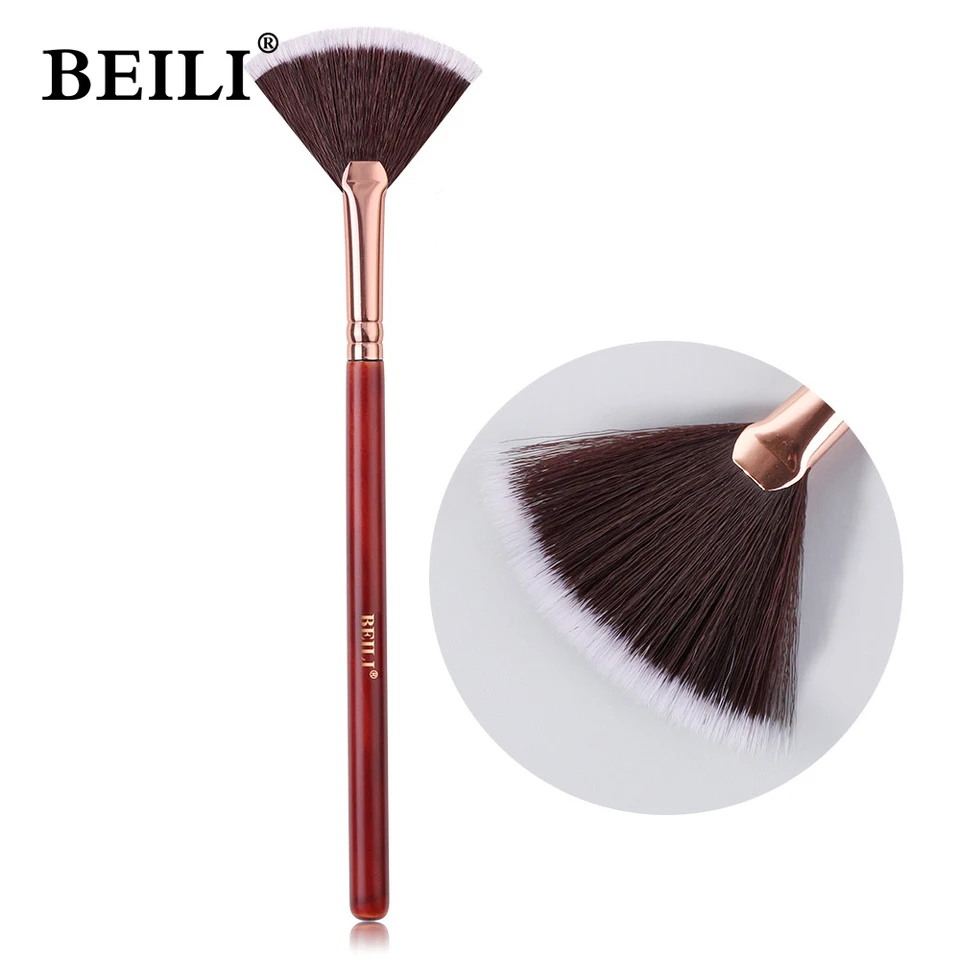 Beili Burgundska červená make -up kefy kozie vlasy Zvýraznenie ventilátora Miešanie obočia Miešanie práškových červených červených základov Single make -up Brush