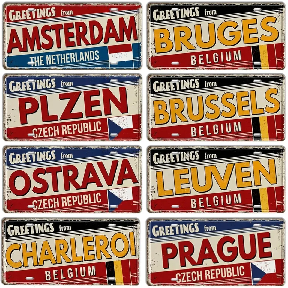 Belgium Licenčné platne kovové plechové značky pre nástenné umenie dekorácia Vintage značky kovové automobilové značky pre kaviareň Cafe Bar Club Garage Pub