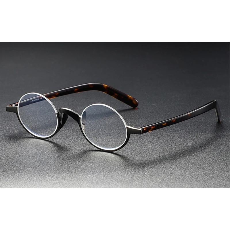 Belight Optický titán s acetátovými mužmi predpis Round Polovica Rimless vintage retro okuliare okuliare okuliare okuliare KMN80