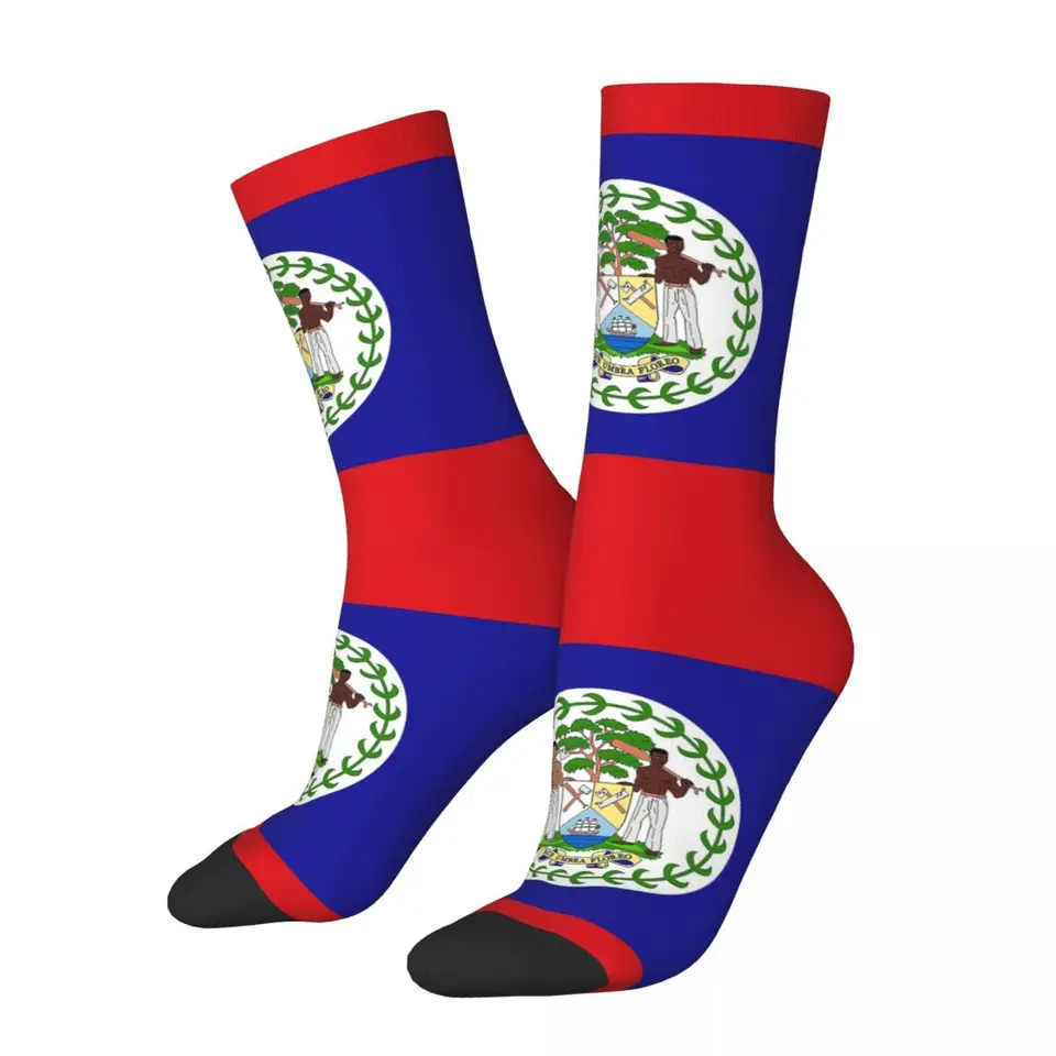Belize Flag Darčeky, nálepky a výrobky ponožky Harajuku potia absorbujúce pančuchy po celú sezónu Dlhé ponožky Príslušenstvo pre unisex