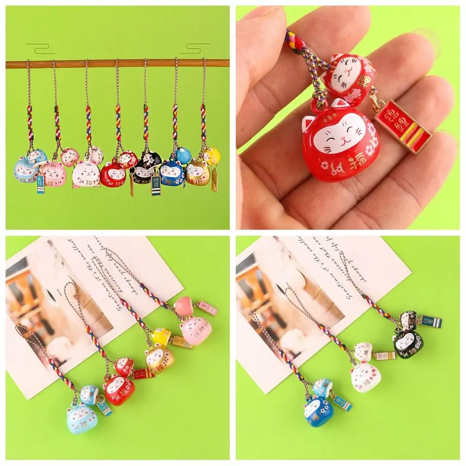 Bell Pendant Maneki Neko kľúčový reťazec Telefón zliatiny zliatiny Šťastný mačka prívesok batoh kúzla tašky dekorácie karikatúry Kľúč kúzla dievčat