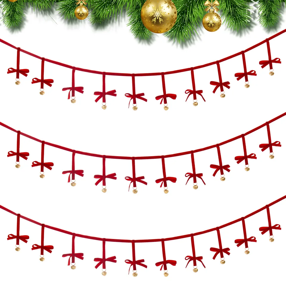 Bell Velvet Bow Ribbon Vianočné dekorácie Červené zelené vianočné vianočné girlandy pre domácnosť vianočné schody schody na novoročné dekorácia