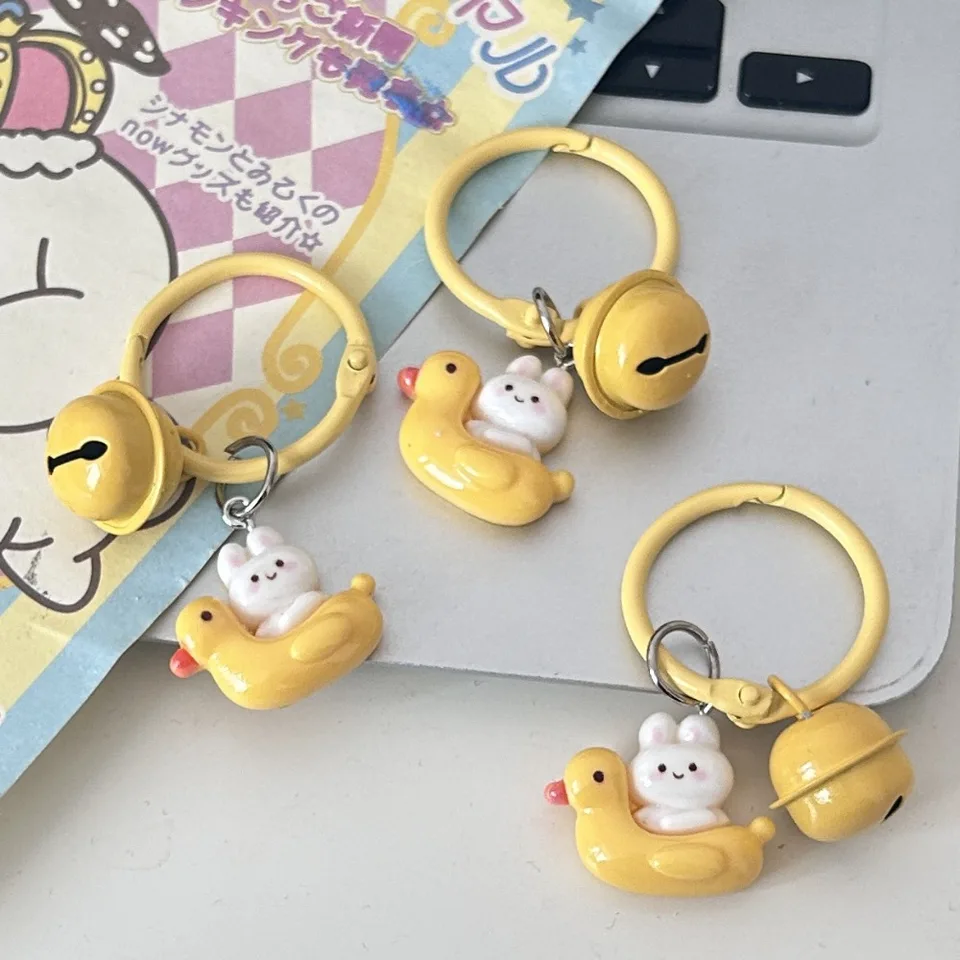 Bell Yellow Duck Metal Pendant Little Rabbit Resin Little Yellow Duck Keychain ins Creative Cartoon Small Keyring Najlepší priateľ