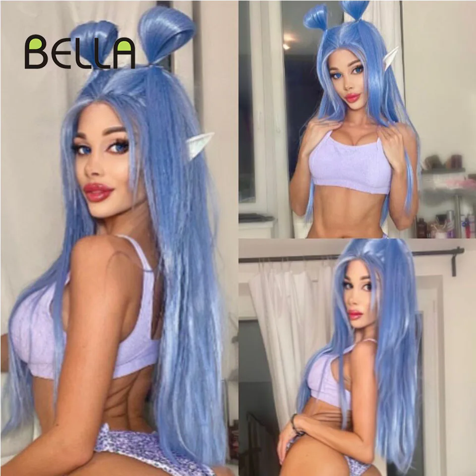 Bella Straight Lace predná parochňa Blonde Blue 613 Syntetické parochne pre čierne ženy 30 palcové tepelne odolné voči tepelne Cosplay Lolita Straight Parochňa