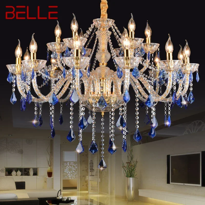 Belle Európska modrá krištáľová prívesná lampa Luxusná obývacia izba reštaurácia Spálňa Villa Obliekanie Krásny salón KTV luster