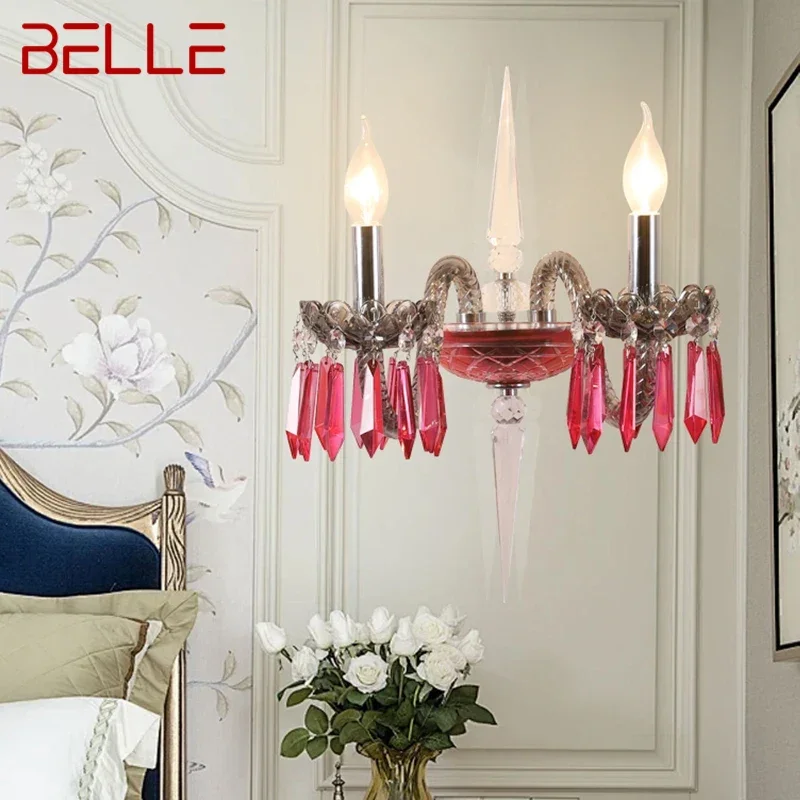 Belle francúzska luxusná farba krištáľová nástenná lampa American Creativity obývacia izba spálňa dievčenská izba Hotel Villa ulička nástenné svetlo