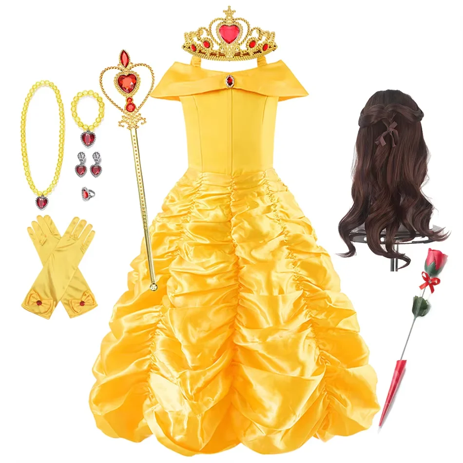 Belle Princess Girl šaty prom dlhé šaty Halloween cosplay kostým narodeniny oslavy oblečenie Vestidos