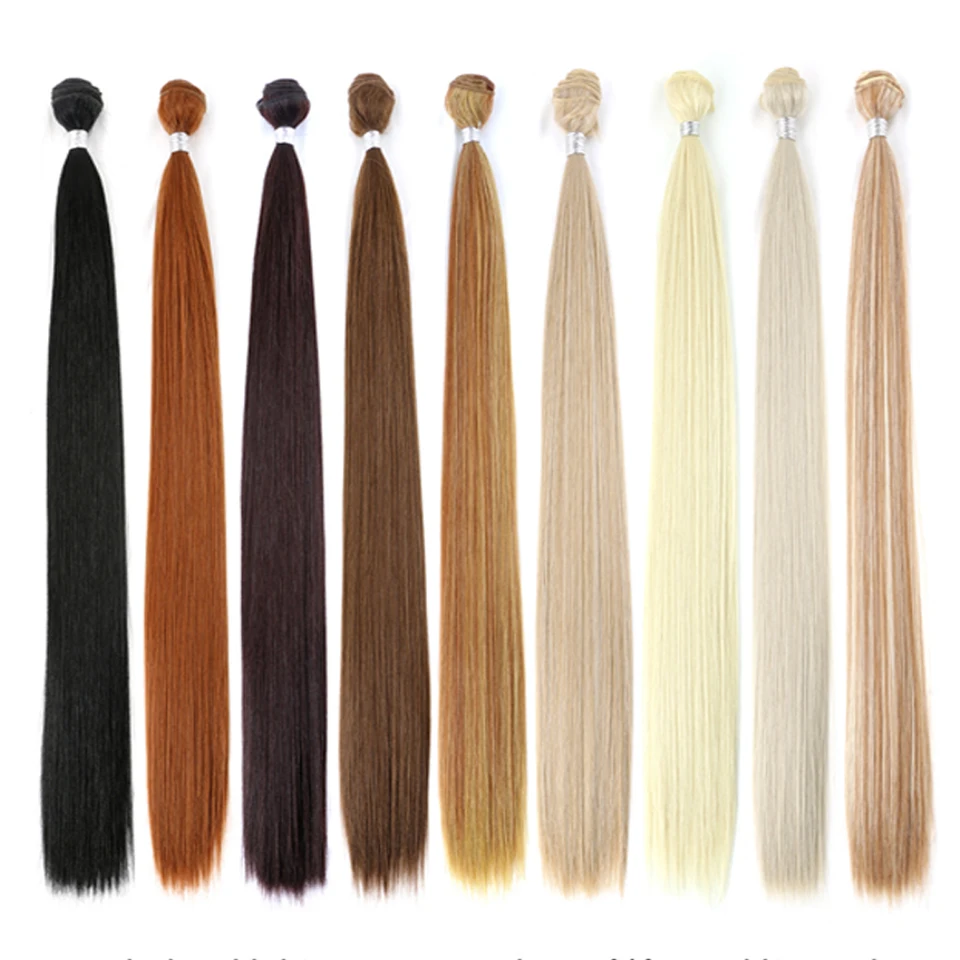 BellQueen Syntetický rovný zväzok vlasov 24 26 28 palcov rovná blond vlna zväzky vlasov tkanie predlžovania de Cabello pre ženy
