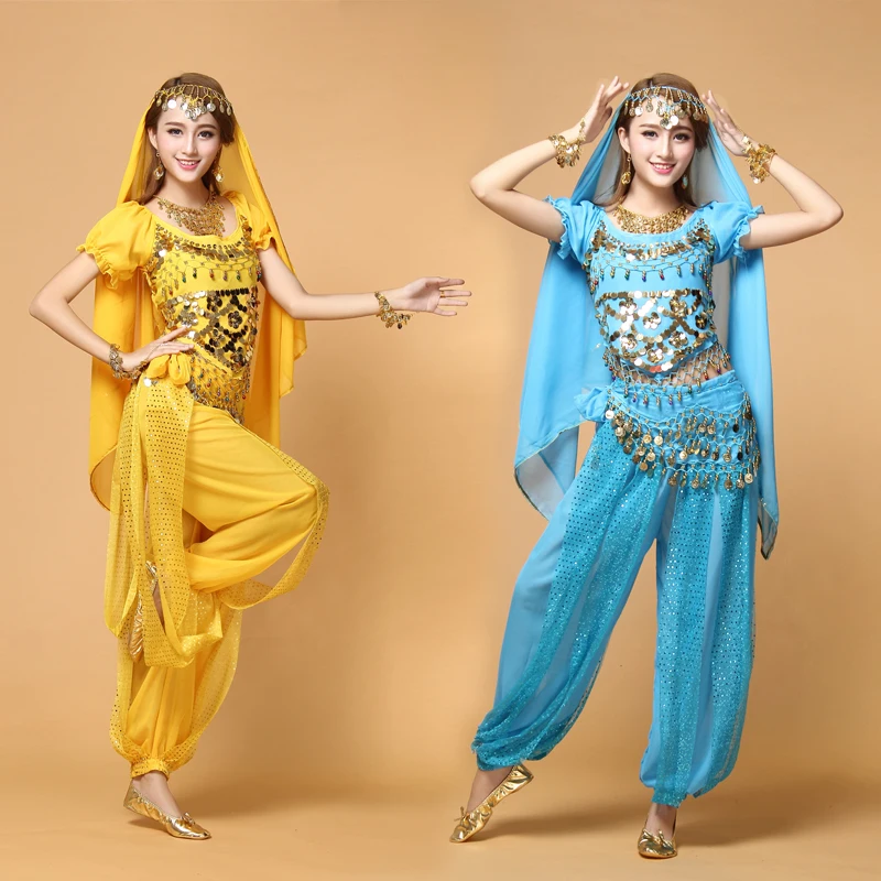 Belly Dance Costume Bollywood kostým indické šaty brušné šaty dámske brušné tanečné kostýmy súpravy kmeňová sukňa 4ks/1set