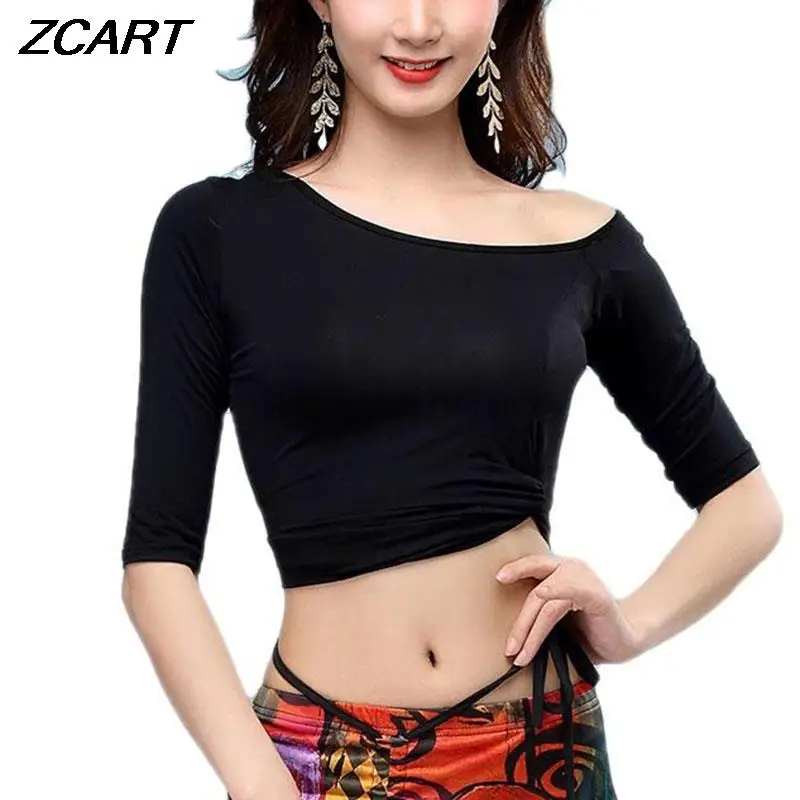 Belly Dance Costy Tops ženy dospelých orientálny tanec Half Ruckve tričko bruško indické tanečné oblečenie Sexy bandáž plodiny top