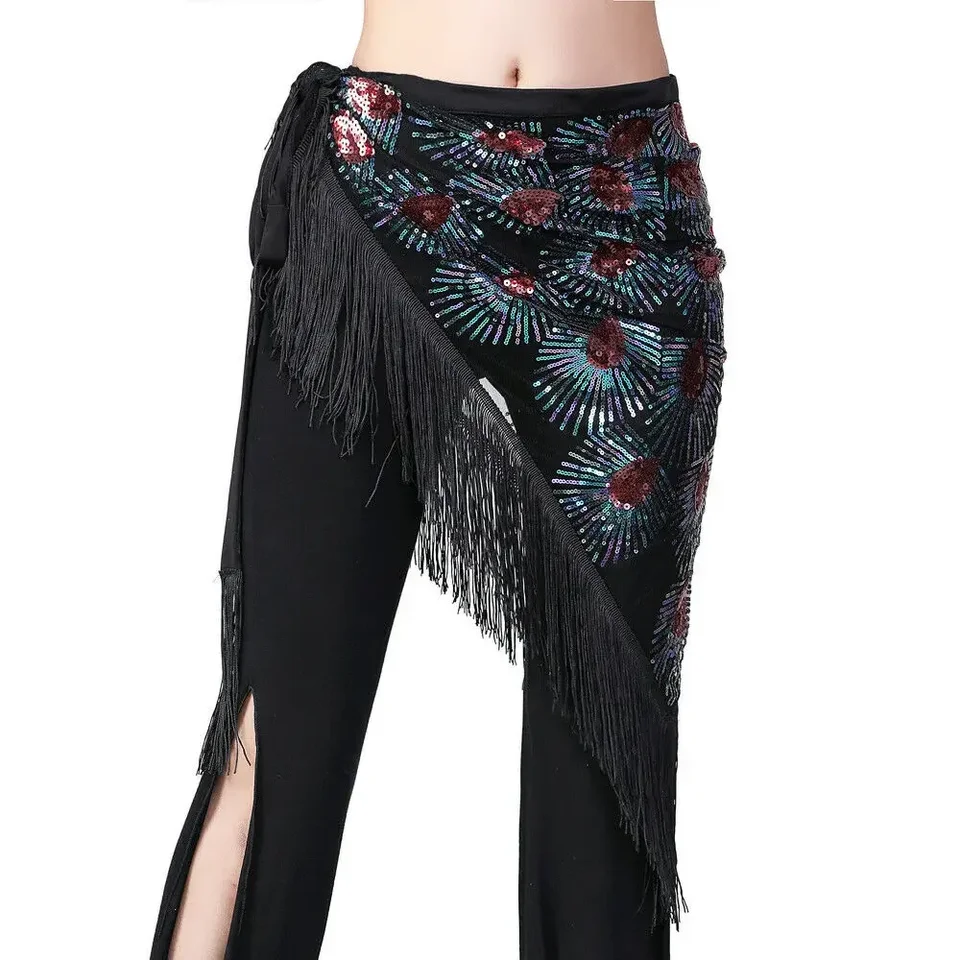 Belly Dance Peacock Hip Scarf Belt Sefins Tribal Fringe Triangle Shawl 9 farieb