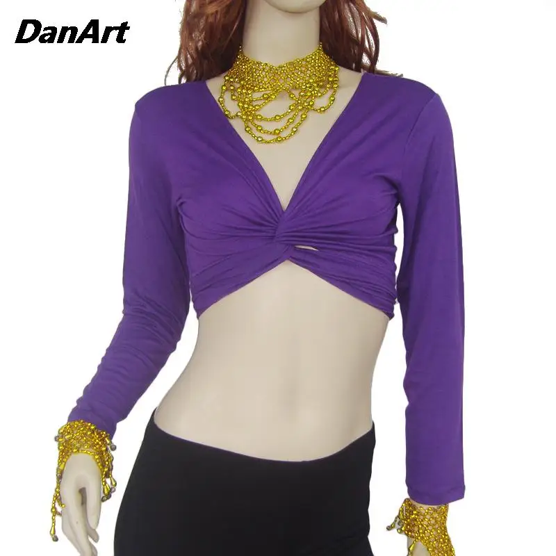 Belly Dance Tops Dámske elegantné bandáž s dlhým rukávom Top Dance hodvábny bavlnený oblek Praktický oblek indické tanečné kostýmy