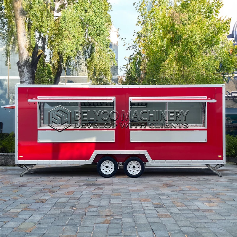 Belyoo Vysoko kvalitné mobilné nákladné autá koncesné prívesy Plne vybavené pizza Taco Food Truck BBQ Hot Dog Fast Food Trailer