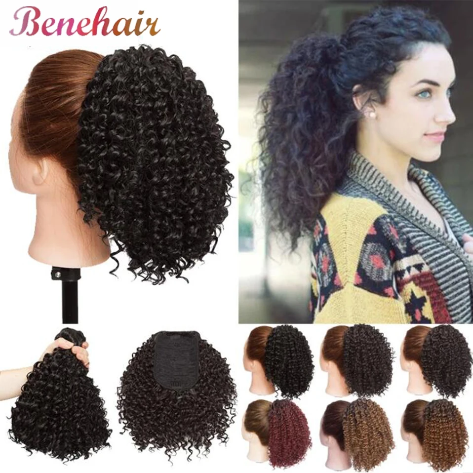 Benehair sťahovanie dláždený afro výstredný kučeravý curly cup krátky zábal syntetický klip v copu falošné vlasy