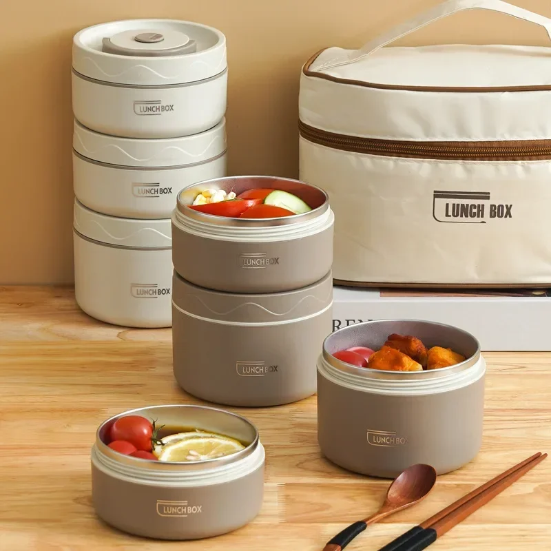 Bento Box Snack Salad 304 Nerezová oceľ Marmita Termica Lunch Box Prenosná guľatá viacvrstvový kancelársky pracovník zapečatenú krabicu