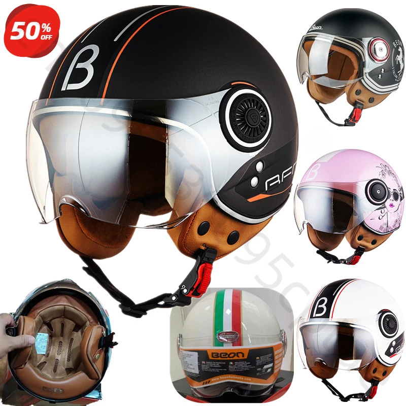 Beon ECE certifikácia Vintage Open Face Motorcycle Helma Dual Lens Retro Moto Helme Dual Lens Casque Moto Casco Capacete