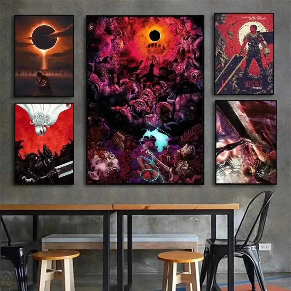 Berserk Series Art Plagát Japonská klasická anime plátno maľba maľba Wall Decor for Salon Cafe spálňa dom
