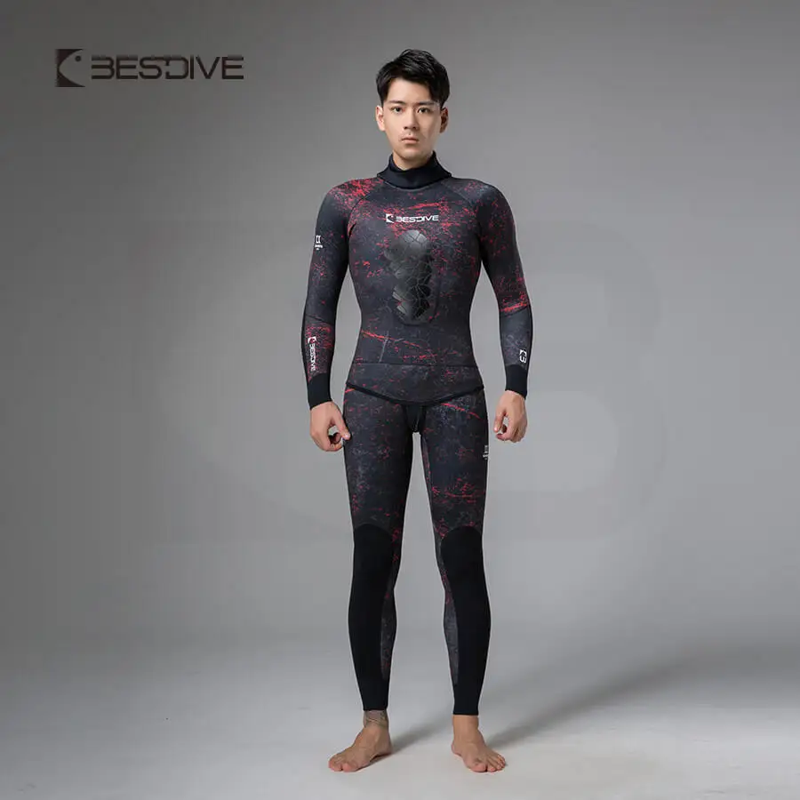 BestDive Pánske oštepové neoprétiny 9 mm neoprénové dvojdielne kamuflážne potápanie potápač