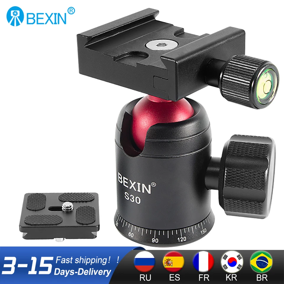 Bexin Red Tarde Head Camera Profesionálny video lopta hlava Mount Mount 360 stupňov Panoramatic Universal Ballhead pre dslr statív monopod