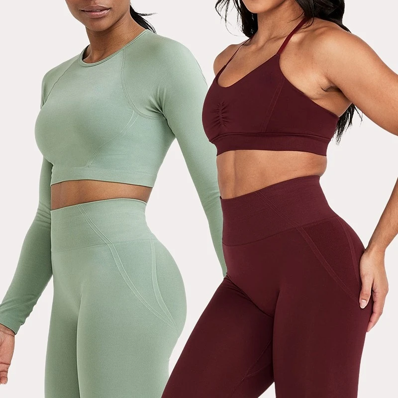 Bez námahy Women Women Sladkless joga set športovú podprsenku s dlhým rukávom Gymgings Leggings Fitness oblečenie športového oblečenia Outfits