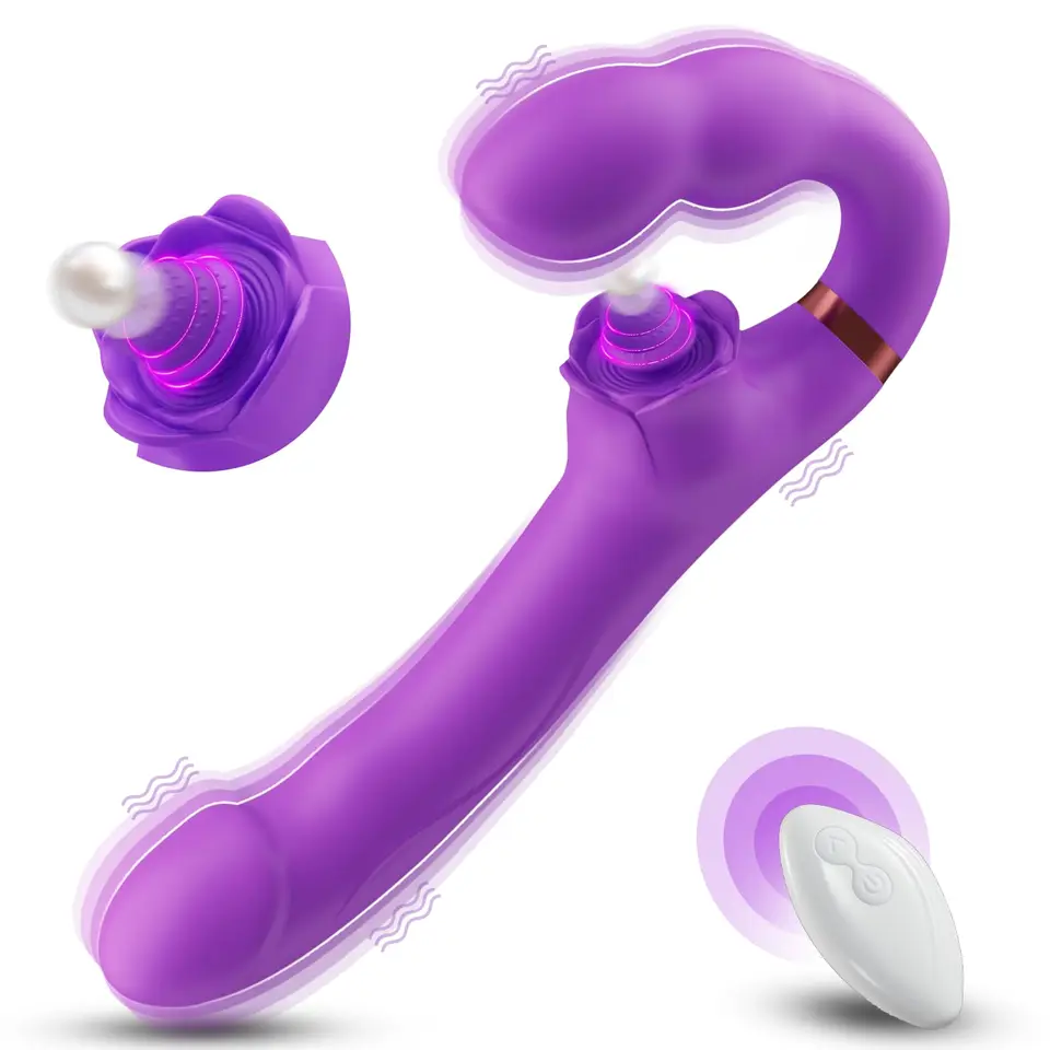 Bez popruhu typu G-Spot Dildos Vibrator s ružovým perkusiou klitorisom vibrátorom, ružovou sexuálnou hračkou, s 5 kohútikmi 10 vibrácií a diaľkovým diaľkom