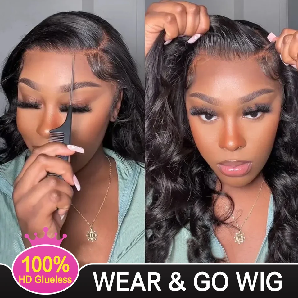 Bezbočová parochňa 100% ľudské vlasové telo vlna tela 13x6 HD Lace Čelné parochňu Wear Bez Glueless 6x4 HD Priehľadné čipky predné ľudské vlasové parochne