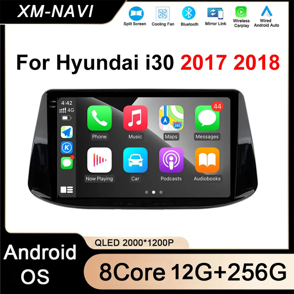 Bezdrôtová CarPlay pre Hyundai I30 2017 2018 Android 14 Auto Radio Multimedia Player Head Unit GPS navigácia WiFi+4G DSP Stereo
