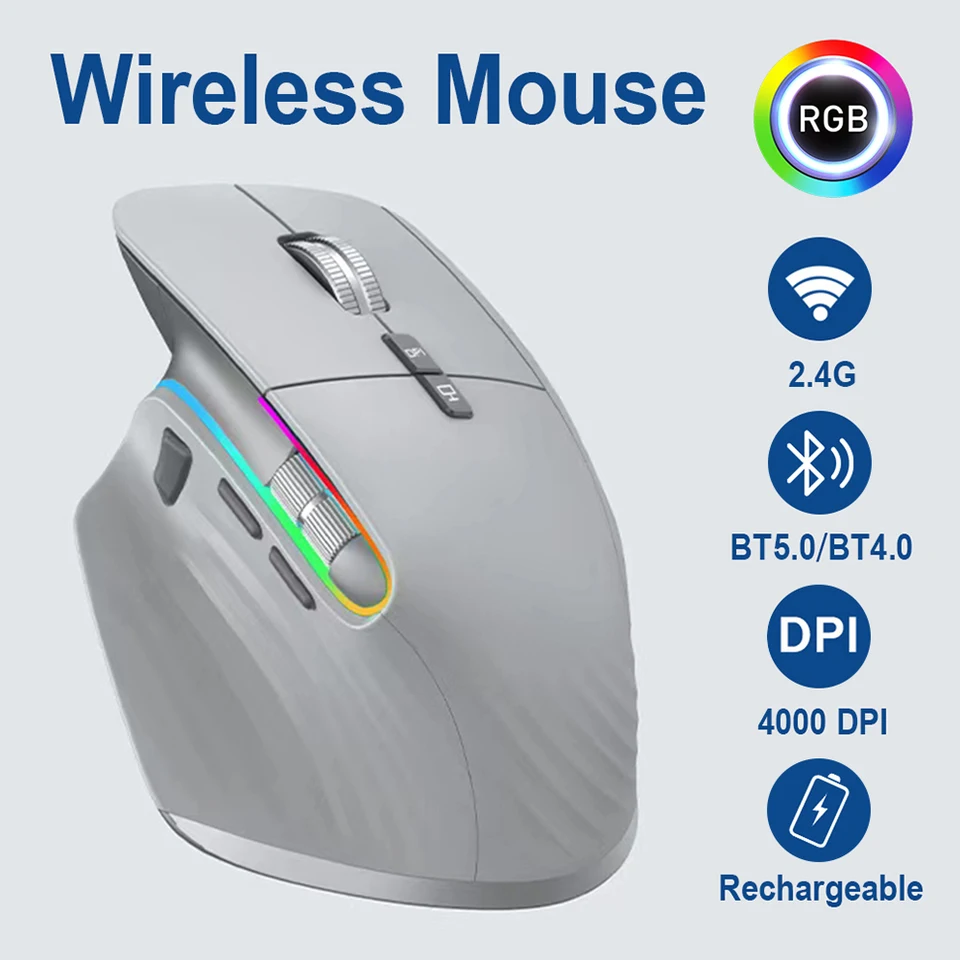 Bezdrôtová myš Bluetooth 5.0 a 3.0 Myš 2,4G Wireless Optical Mouse ergonomické ergonomické počítačové myši s viacerými zariadeniami Mouse.
