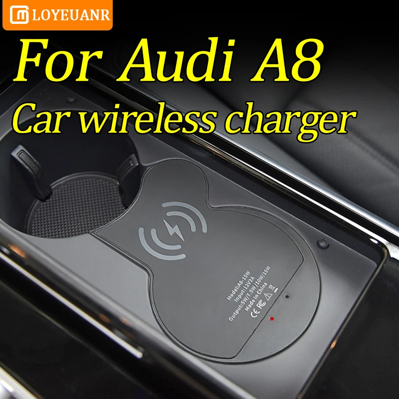 Bezdrôtová nabíjačka pre Audi A8 Cigaret Gighter Car nabíjačku 15 W mobilný telefón Qi rýchle nabíjanie