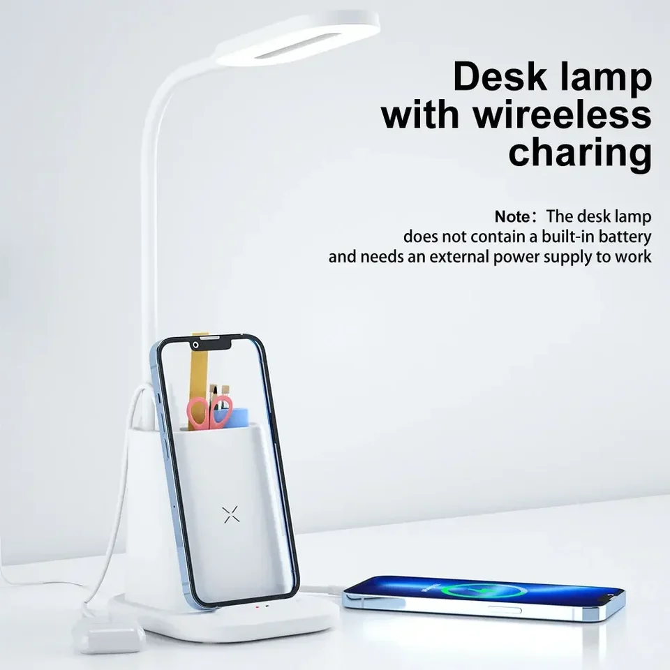 Bezdrôtová nabíjačka s držiakom pero stolového lampy vhodný pre iPhone 15, 14, 13, 12 Pro Max, Samsung S21, S20, Huawei Rýchle nabíjanie