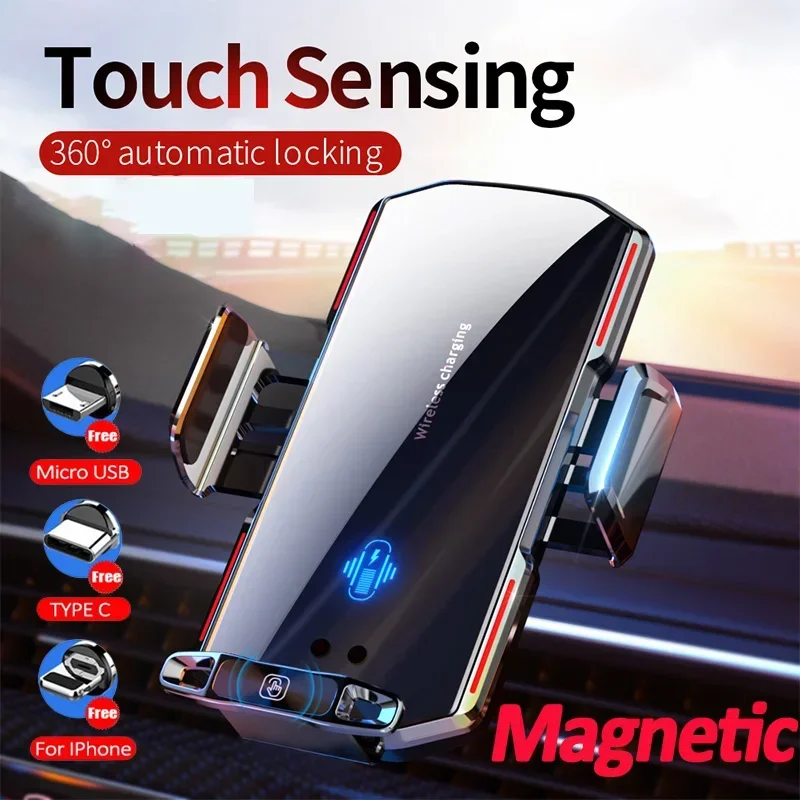 Bezdrôtová nabíjačka spoločnosti Vikefon Magnetická automatická svorka rýchleho nabíjača vozidla Držiteľ telefónu pre iPhone14 13 12Samsung S20 S10 Universal