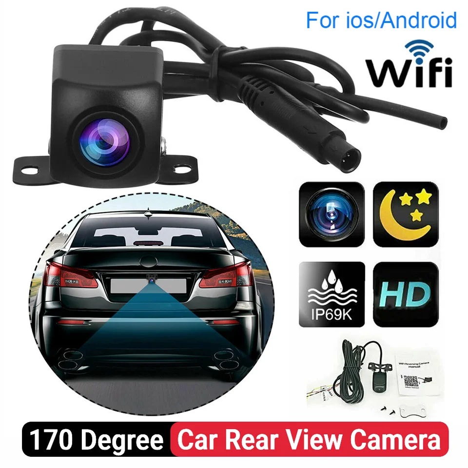 Bezdrôtová reverzná fotoaparát WiFi HD 175 stupňa nočné videnie záložné fotoaparát Nepremokavý automobil Zadný výhľad fotoaparátu pre Android iOS