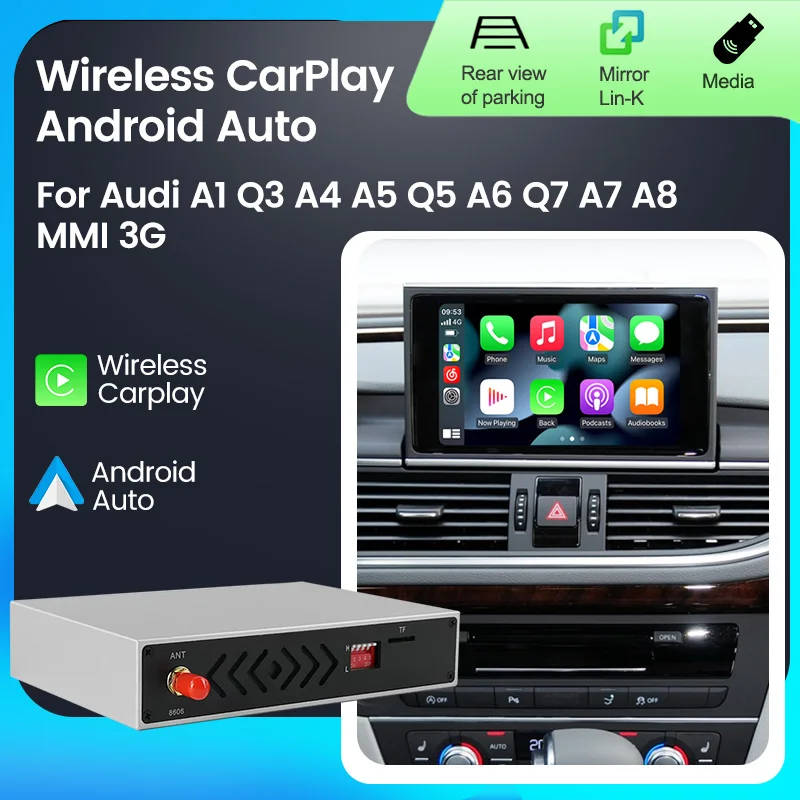 Bezdrôtová skrinka na dekodér CarPlay pre Audi A1 A4 A6 A7 A8 Q2 Q3 Q5 Q5L Q7 MIMI2G MIMI3G RMC MIB MIB Android Android Automatické mapy Android Automatické mapy