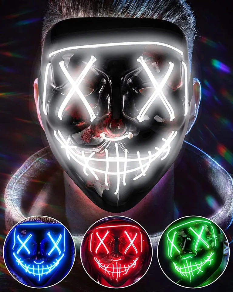 Bezdrôtová strašidelná žiariaca maska ​​LED žiarivá maska ​​halloween horor neónové svetlo UP Cosplay Party Mask fstival kostýmy Dodávky